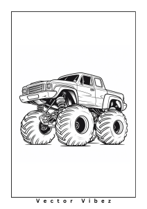 Free printable monster truck navigating jungle obstacle course coloring page for kids — download and print free at VectorVibez.com