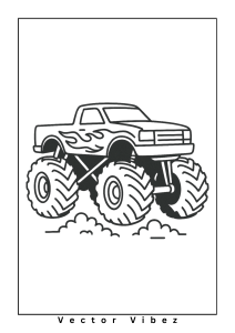 Free printable monster truck stuck in gooey marshmallow pit coloring page for kids — download and print free at VectorVibez.com