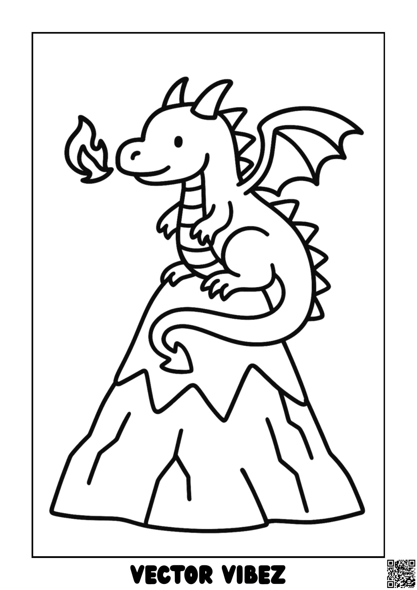 Dragon breathing fire on a mountain top