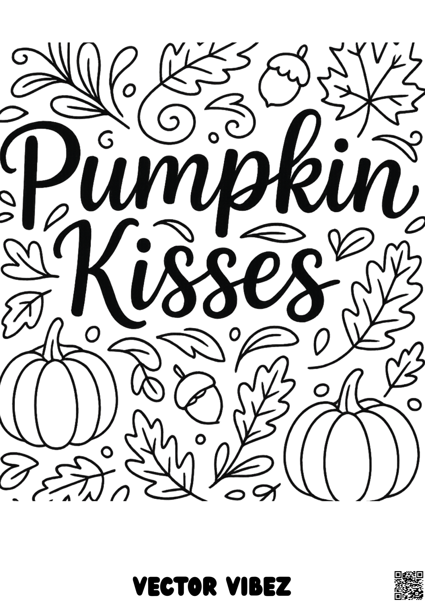 Free printable pumpkin kisses with harvest stars coloring page for kids — download and print free at VectorVibez.com