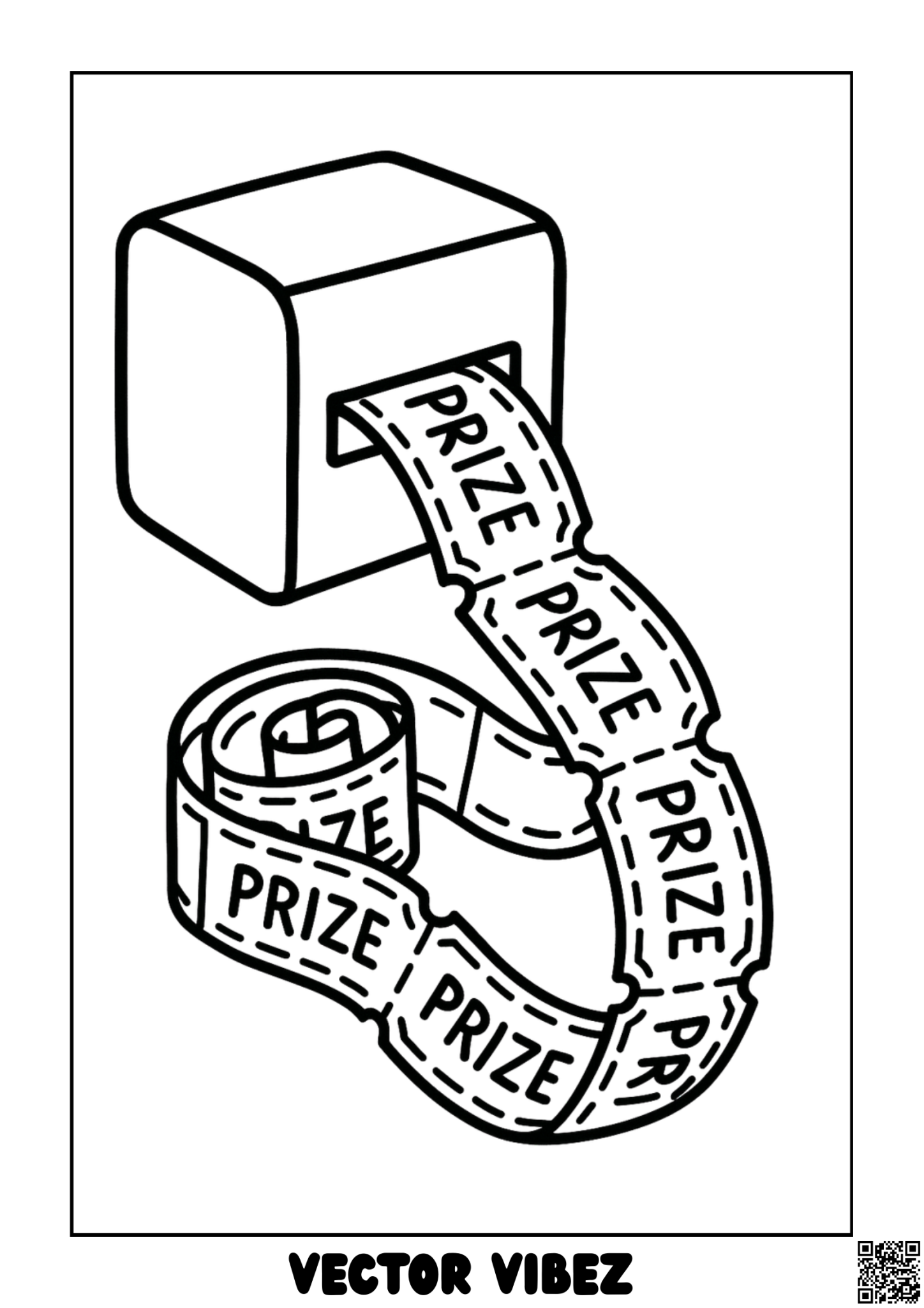 Free printable retro prize tickets spilling out coloring page for kids — download and print free at VectorVibez.com