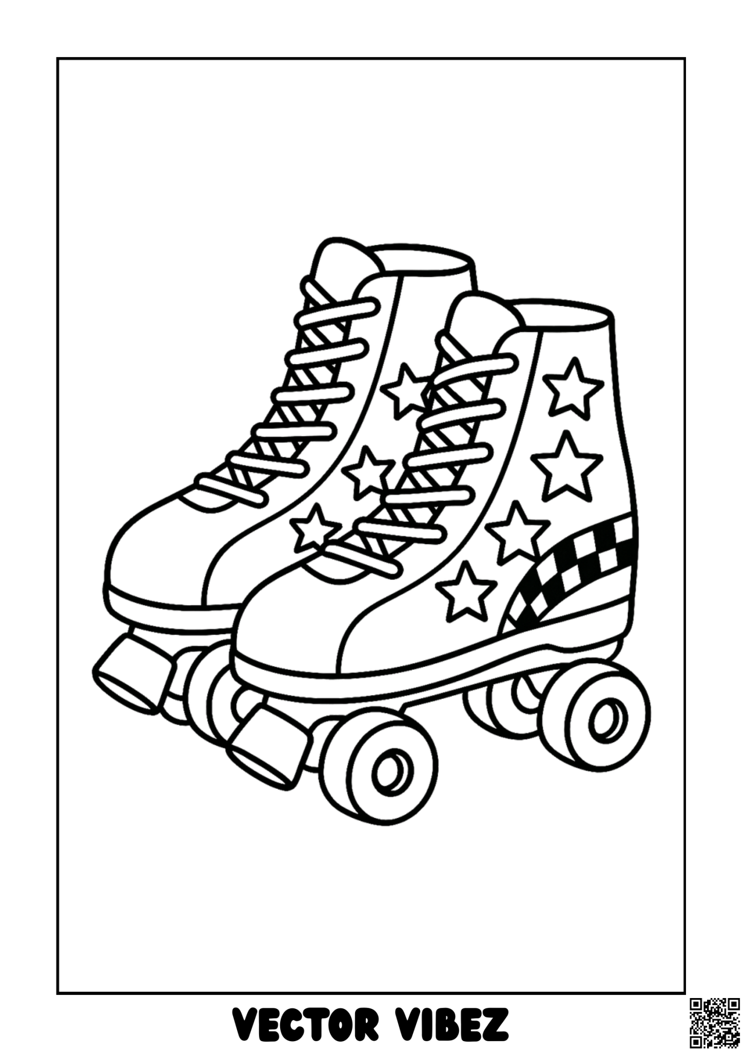 Free printable retro roller skates with rainbow laces coloring page for kids — download and print free at VectorVibez.com