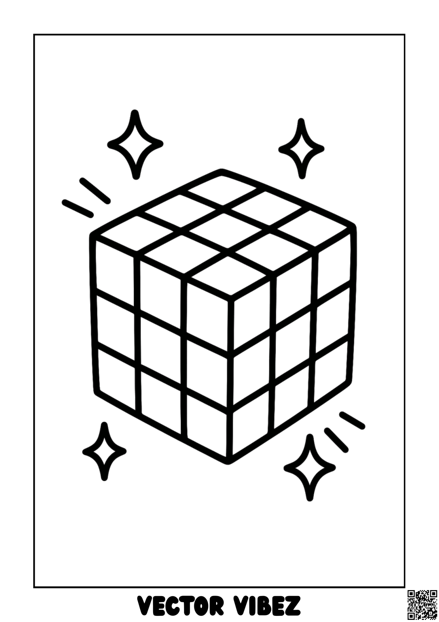 Free printable rubik's cube with lightning bolts coloring page for kids — download and print free at VectorVibez.com