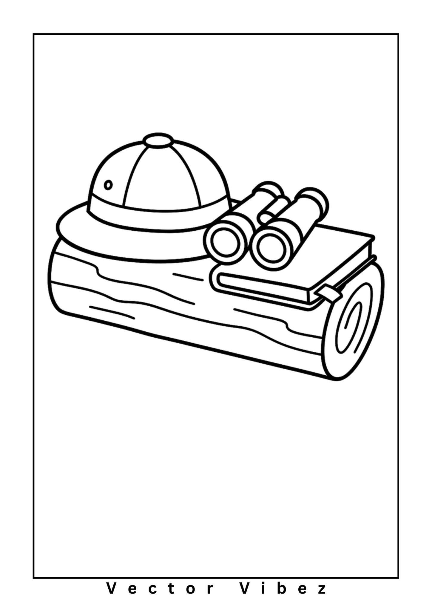 Free printable safari explorer backpack with binoculars coloring page for kids — download and print free at VectorVibez.com