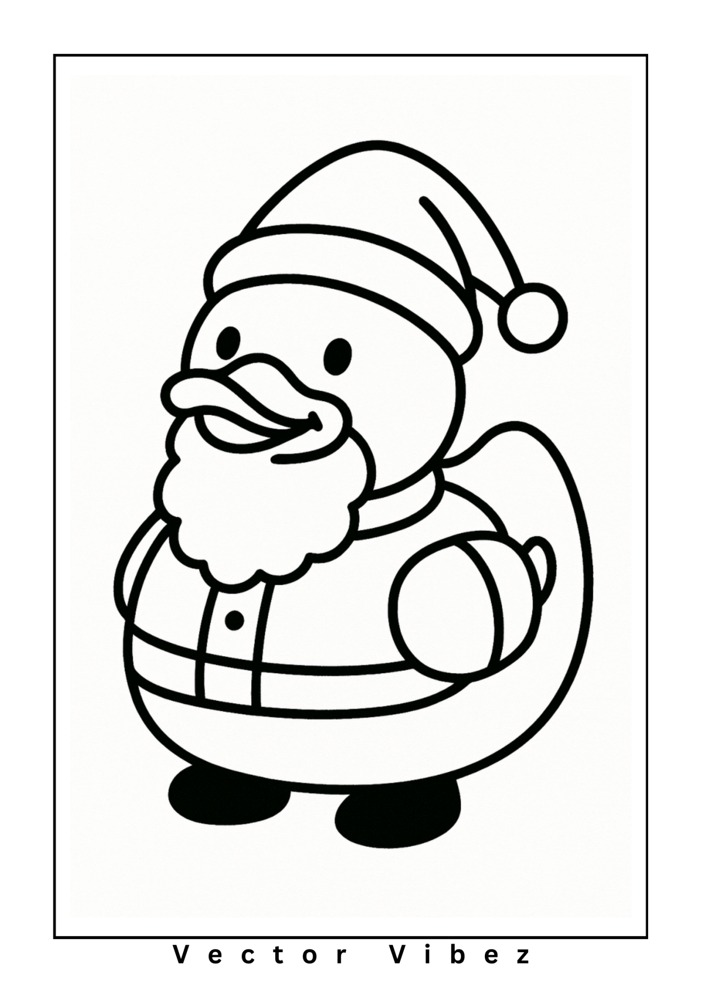 Free printable santa claus rubber duck in a sleigh coloring page for kids — download and print free at VectorVibez.com