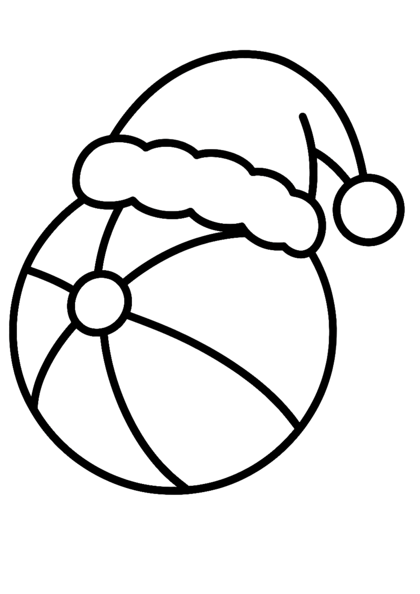 Free printable santa hat on beach ball coloring page for kids — download and print free at VectorVibez.com