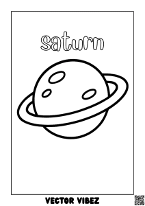 Free printable saturn with majestic rings coloring page for kids — download and print free at VectorVibez.com