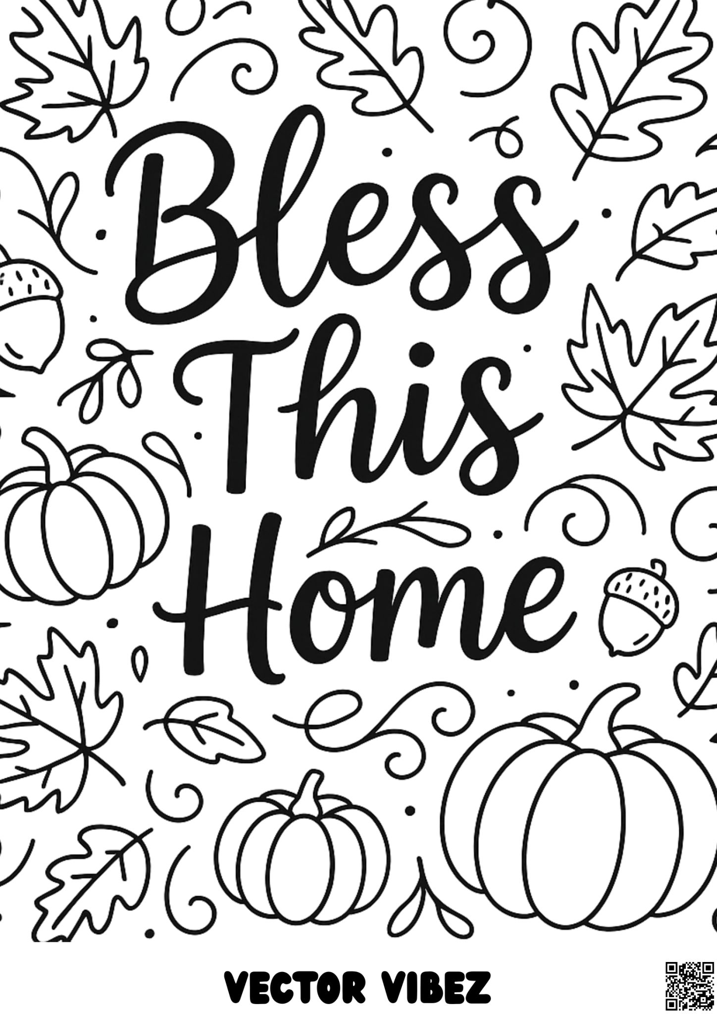 Hand-lettered quote 'Bless This Home' with pumpkins/leaves or stars