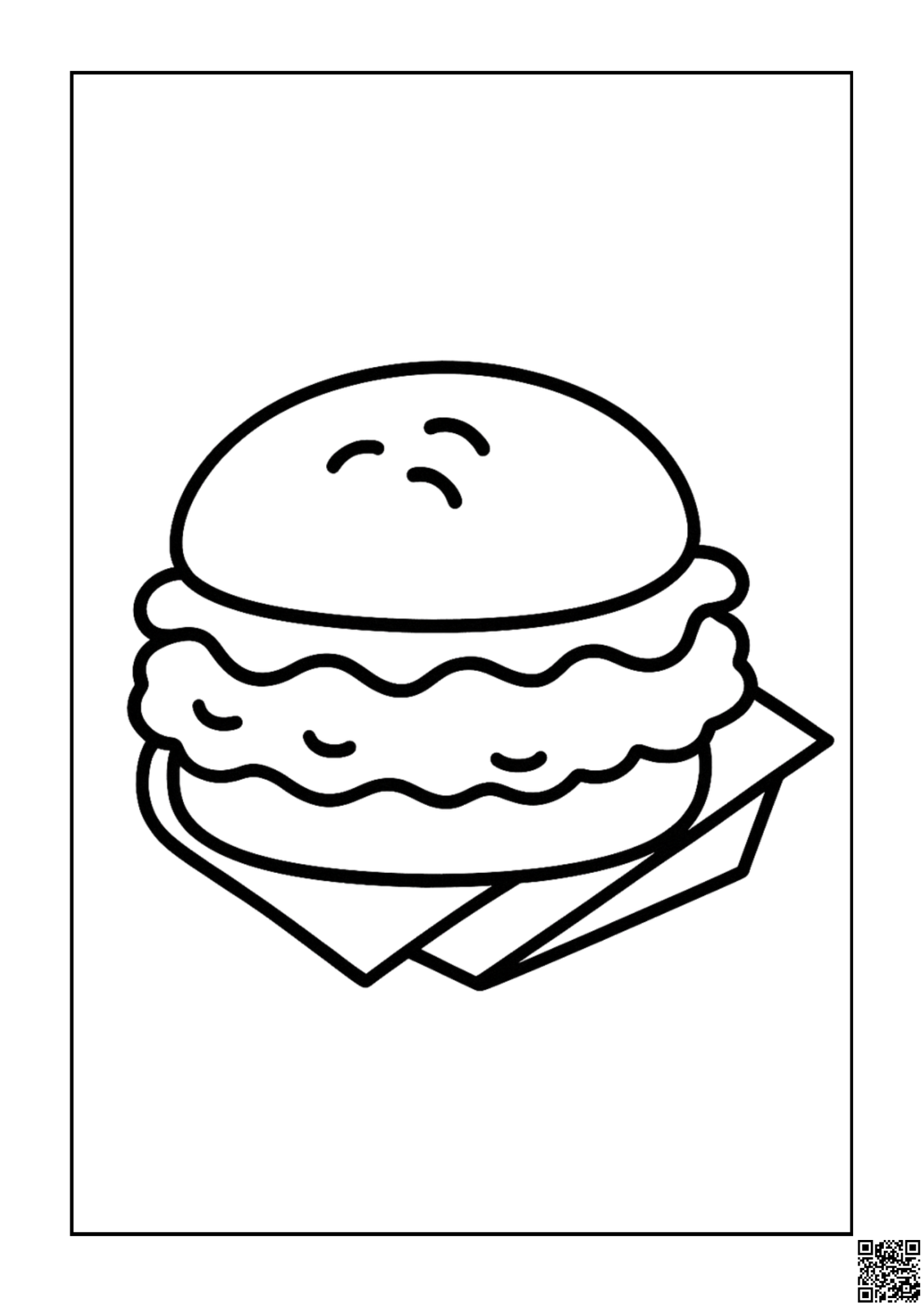 Free printable towering burger with fresh lettuce coloring page for kids — download and print free at VectorVibez.com