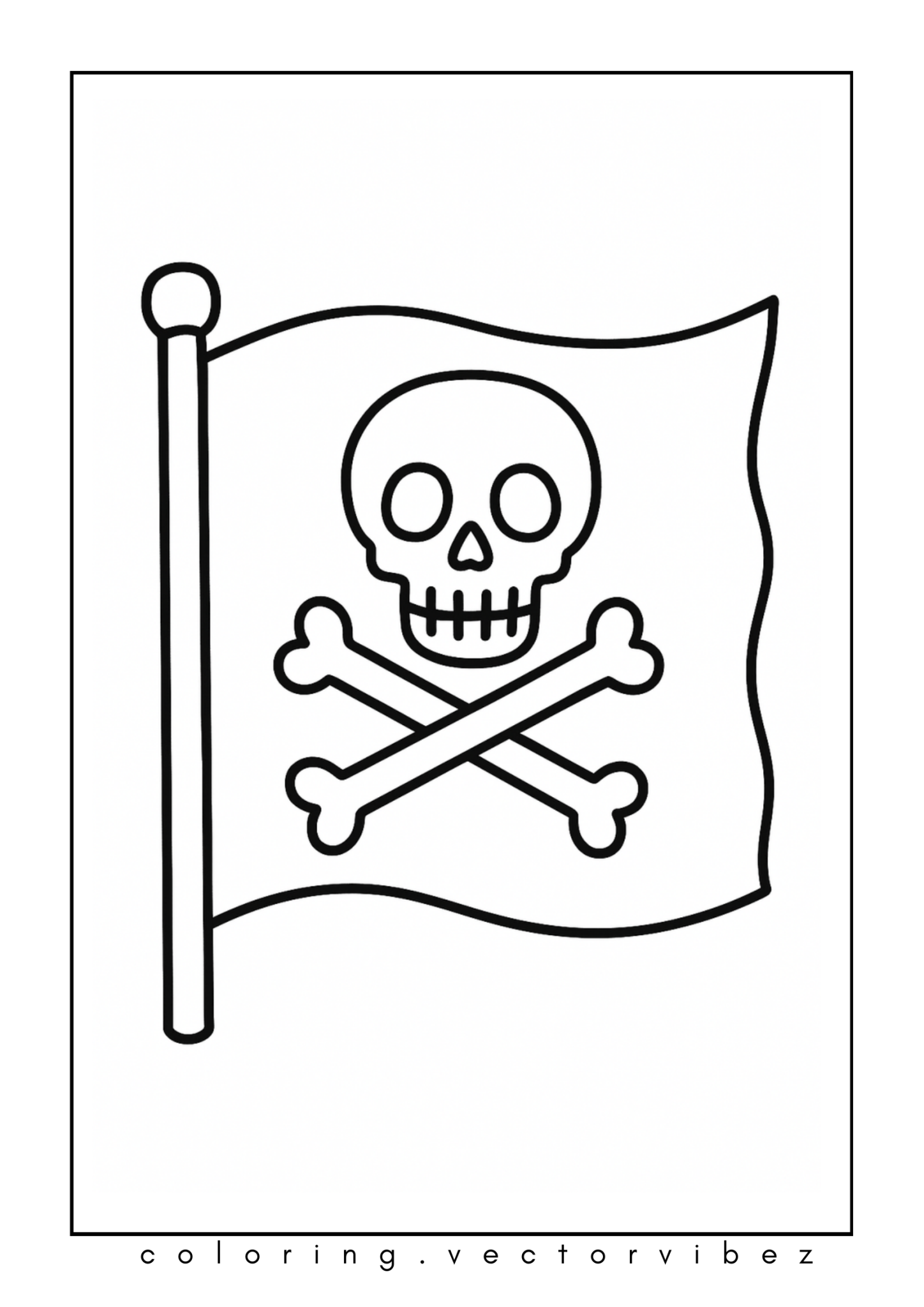Pirate Flag Waving in the Wind coloring page, cover of the free Pirate Adventure coloring book for kids