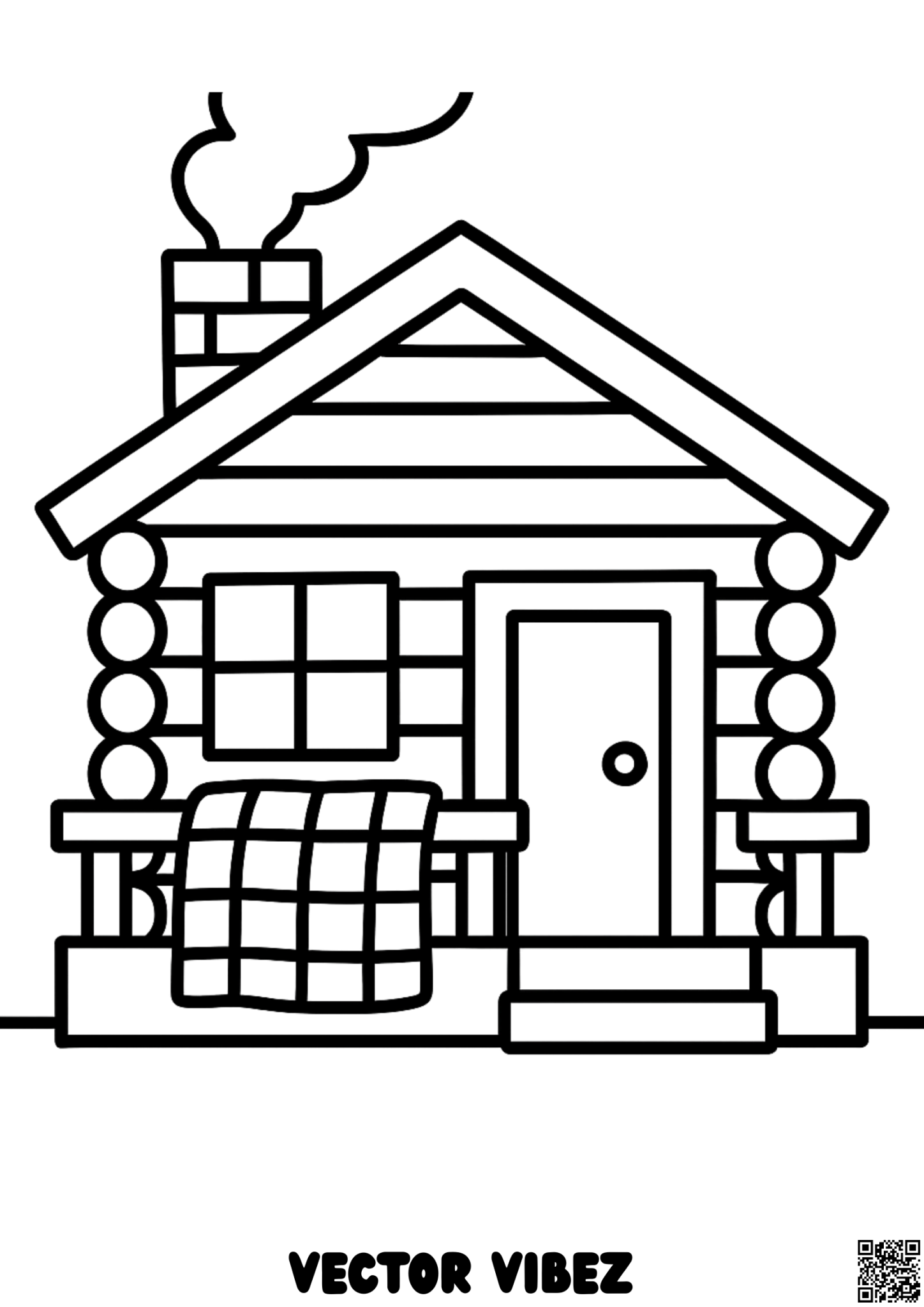 Plaid Cottage with Cozy Log Cabin coloring page, cover of the free Plaid Cottage coloring book for kids