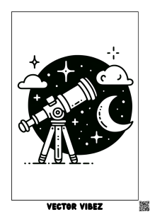 Stargazer with Telescope and Moon coloring page, cover of the free Relaxing Hobbies coloring book for kids