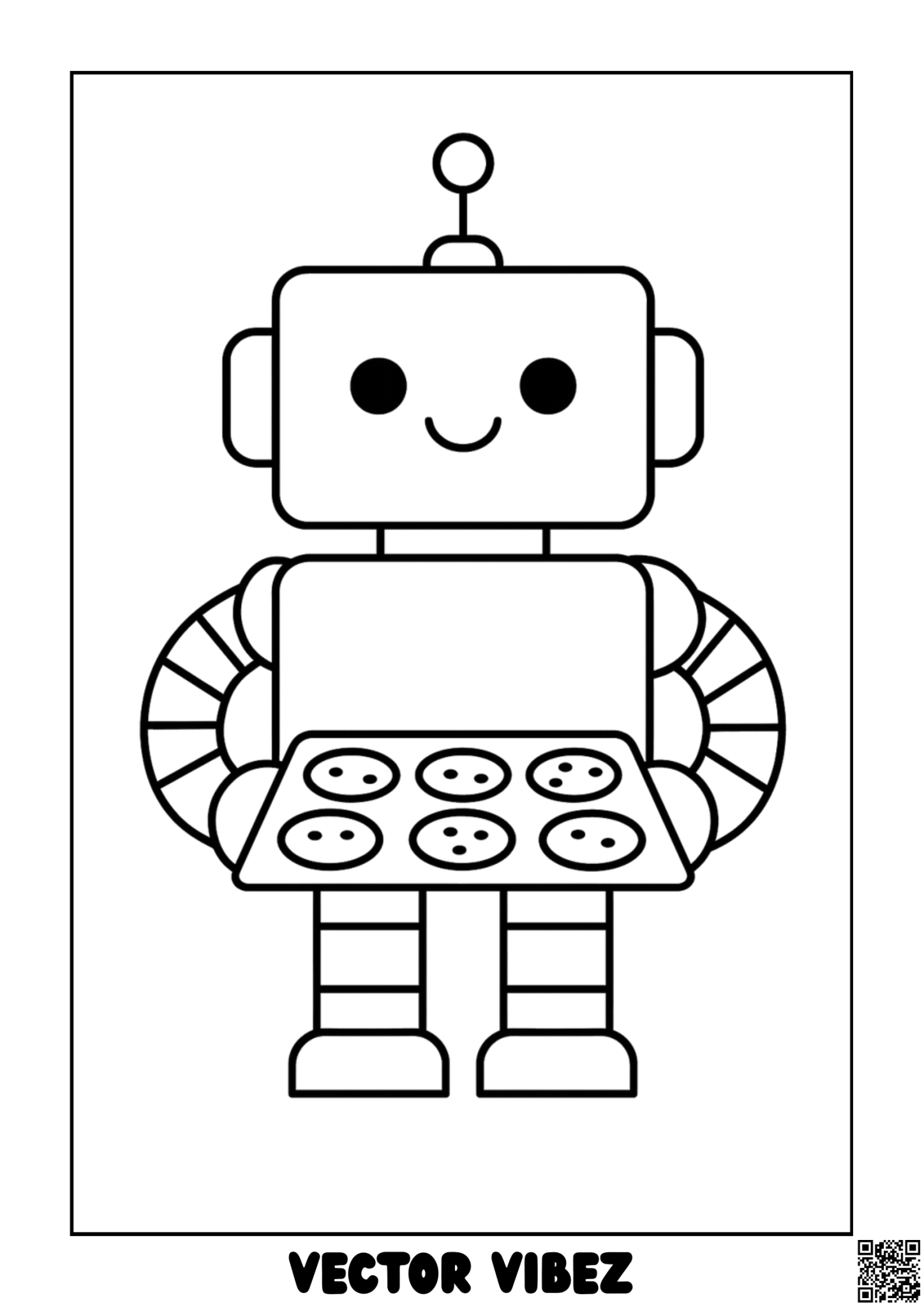Happy Robot Sharing Cookies coloring page, cover of the free Robot Friends coloring book for kids