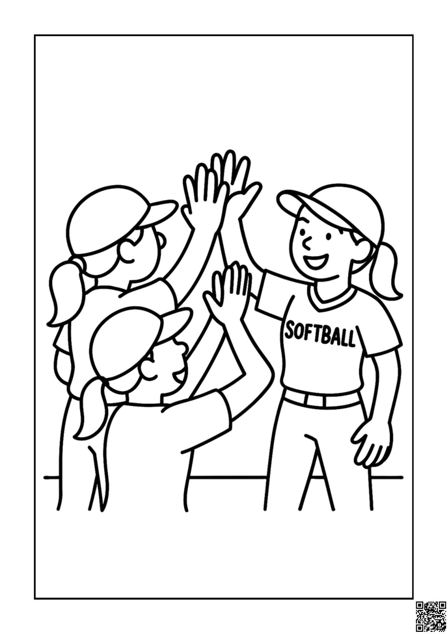 Kids Celebrating Softball Win Under the Sun coloring page, cover of the free Softball coloring book for kids