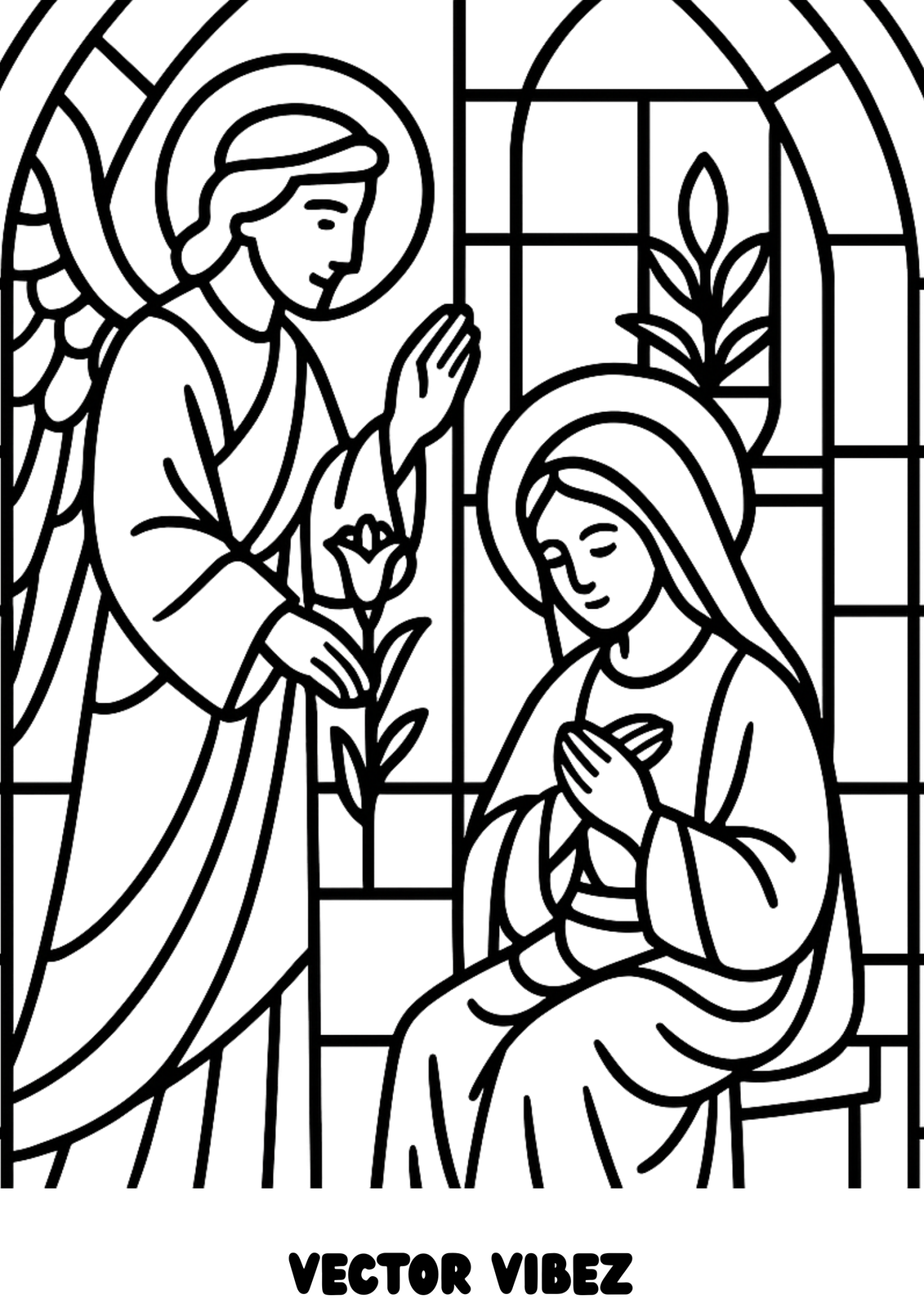 Free printable angel gabriel's annunciation to mary coloring page for kids — download and print free at VectorVibez.com