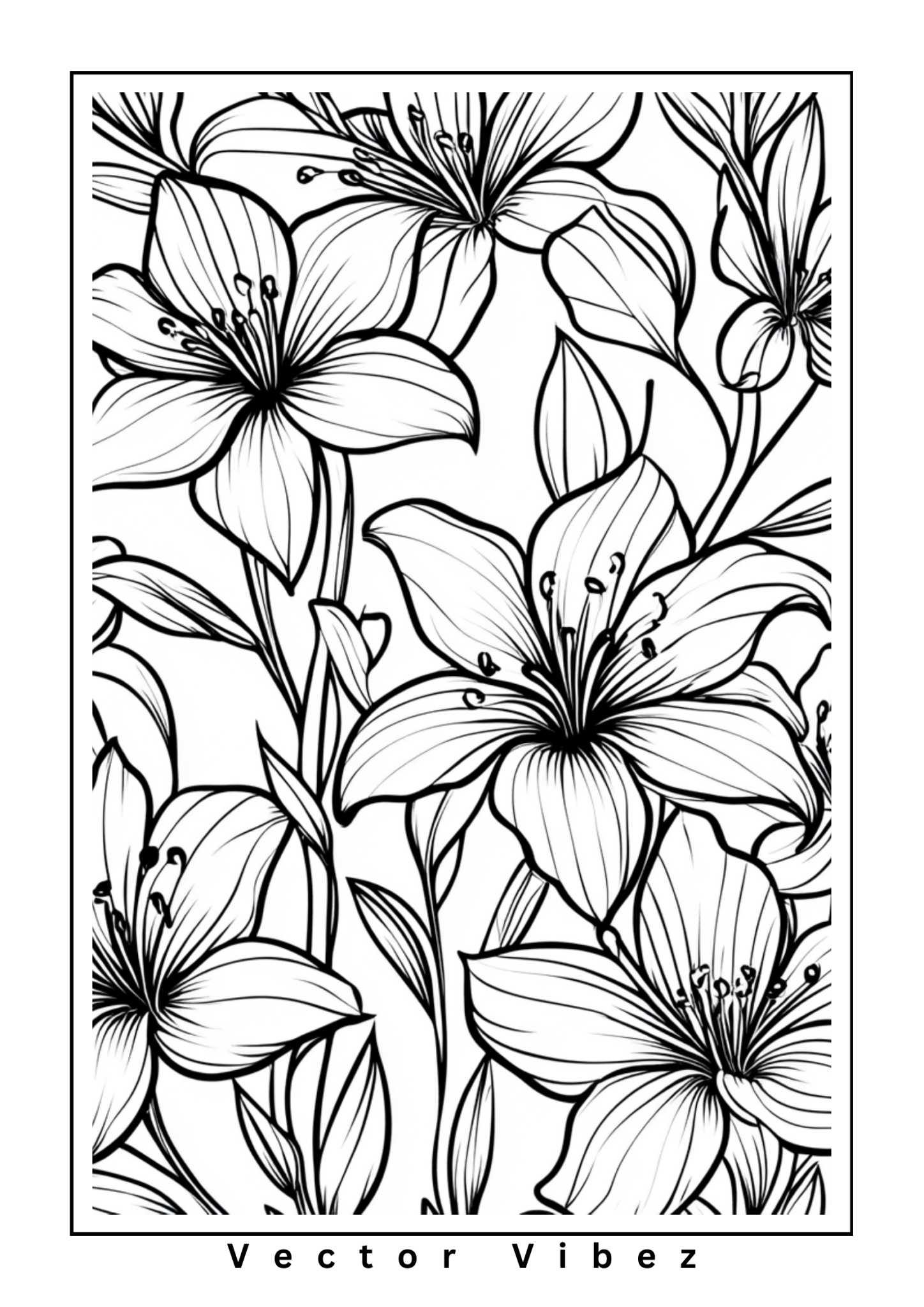 Free printable blooming lily bouquet for easter coloring page for kids — download and print free at VectorVibez.com