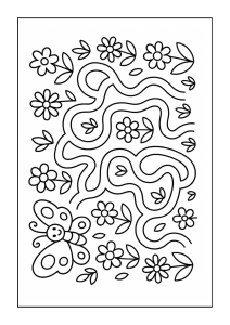 Free printable butterfly in a field of tulips coloring page for kids — download and print free at VectorVibez.com