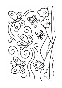 Free printable butterfly on a sunny meadow coloring page for kids — download and print free at VectorVibez.com