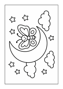 Free printable butterfly under starry night coloring page for kids — download and print free at VectorVibez.com