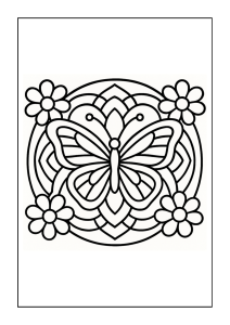 Free printable butterfly with intricate floral mandala coloring page for kids — download and print free at VectorVibez.com