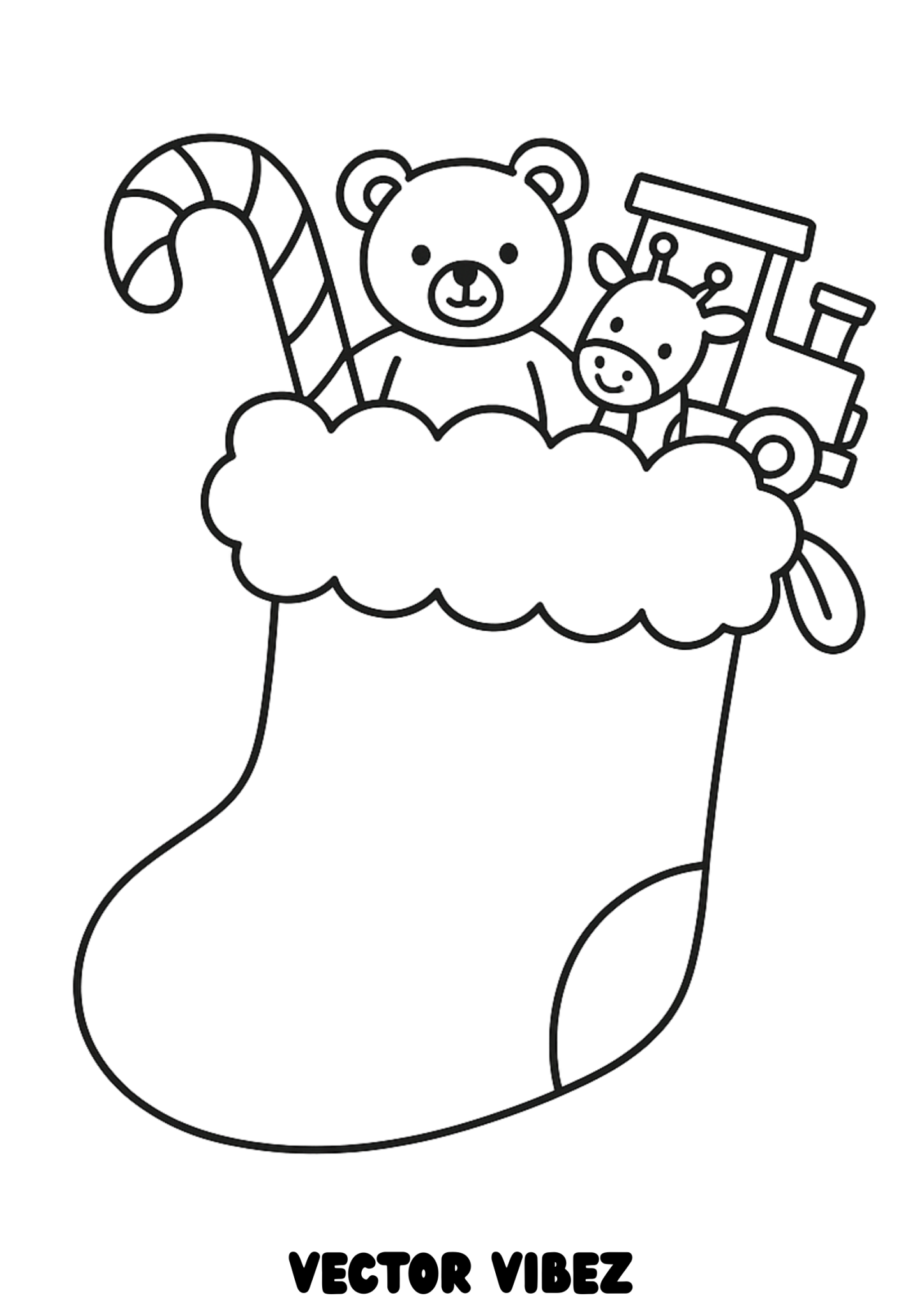 Stocking with teddy bear, candy cane and toys