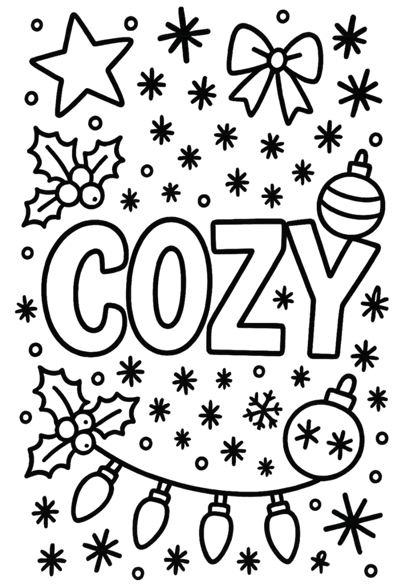 Free printable cozy christmas eve hot cocoa coloring page for kids — download and print free at VectorVibez.com