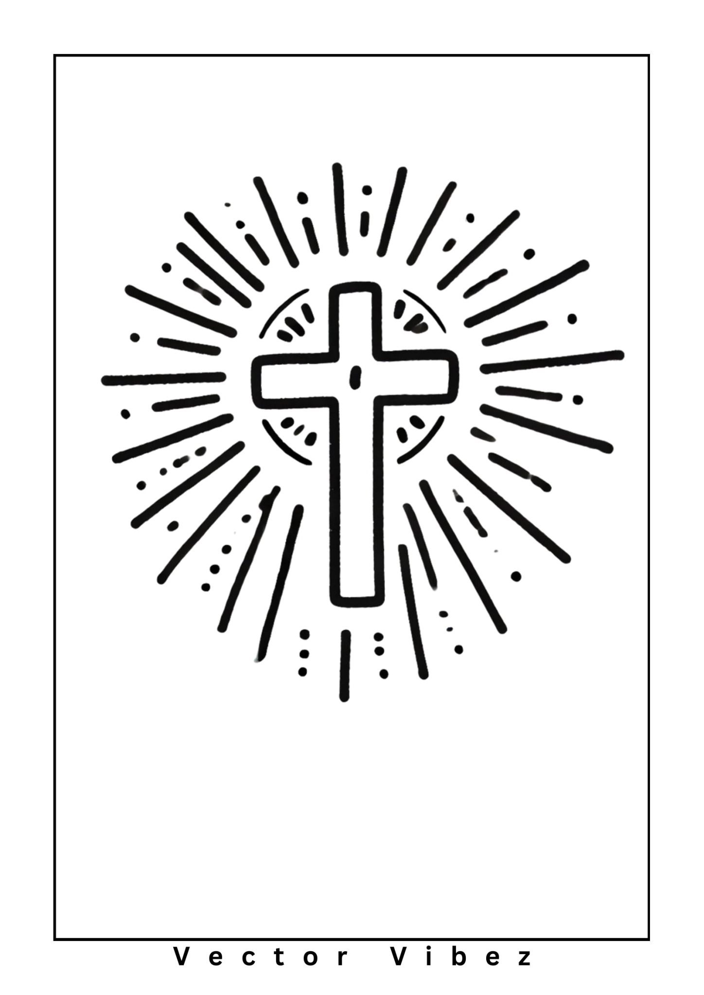Free printable cross with radiant sunburst and floral motif coloring page for kids — download and print free at VectorVibez.com