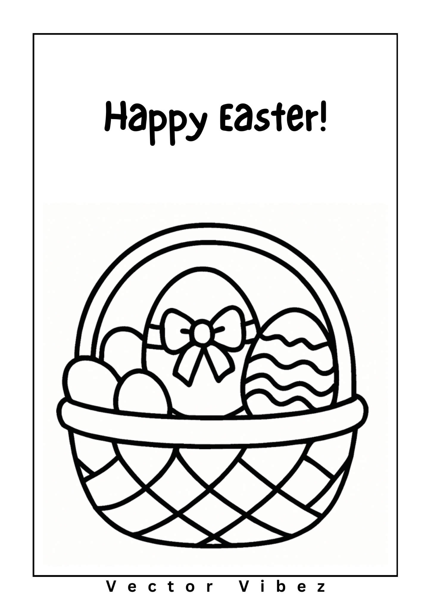 Free printable easter basket with ribbons and eggs coloring page for kids — download and print free at VectorVibez.com