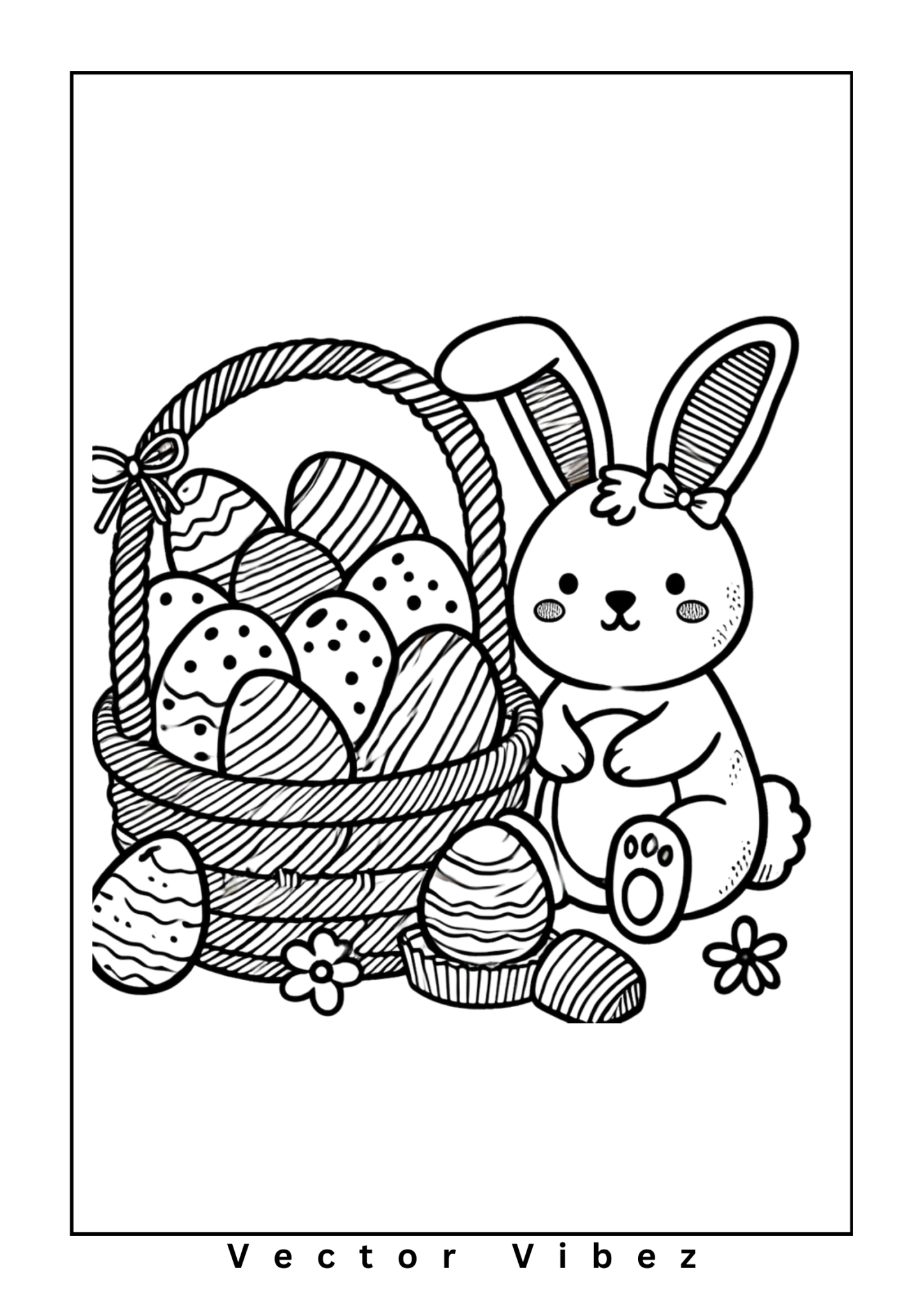 Free printable easter bunny with glowing egg lanterns coloring page for kids — download and print free at VectorVibez.com