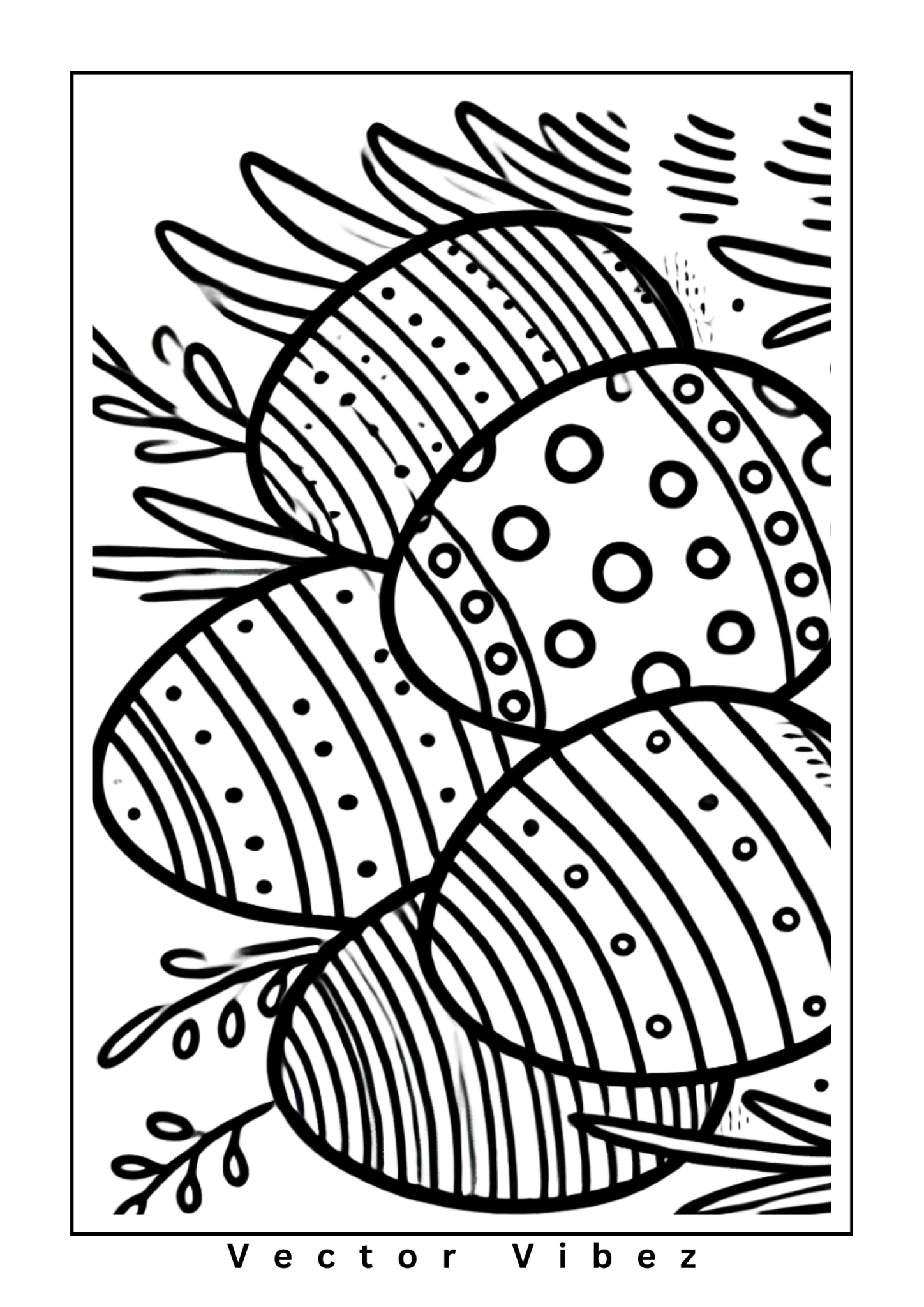 Free printable easter eggs in a flower meadow coloring page for kids — download and print free at VectorVibez.com