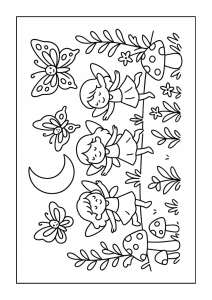 Free printable fairy girls with whimsical butterflies coloring page for kids — download and print free at VectorVibez.com