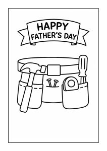 Free printable father's day tool belt with hammer coloring page for kids — download and print free at VectorVibez.com