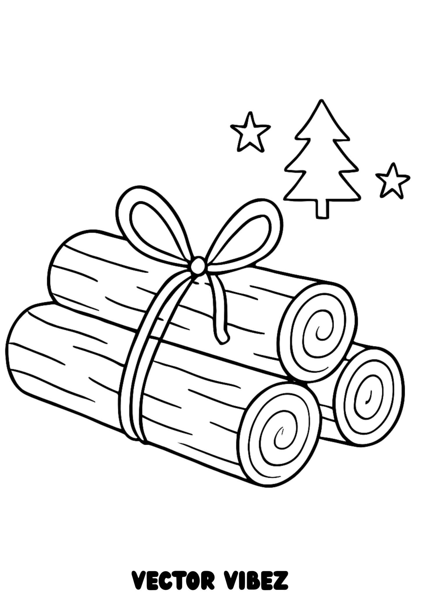 Free printable festive christmas logs with dancing stars coloring page for kids — download and print free at VectorVibez.com