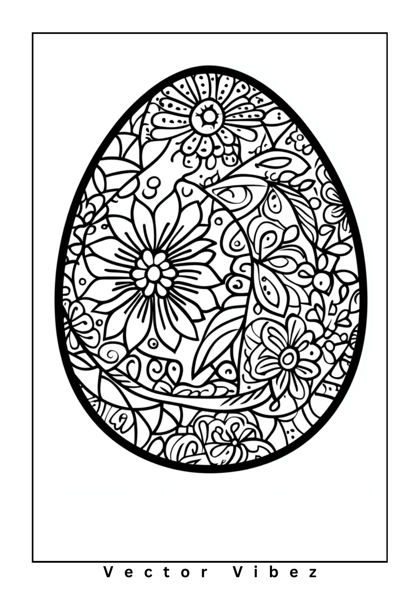 Free printable floral easter egg with intricate vines coloring page for kids — download and print free at VectorVibez.com