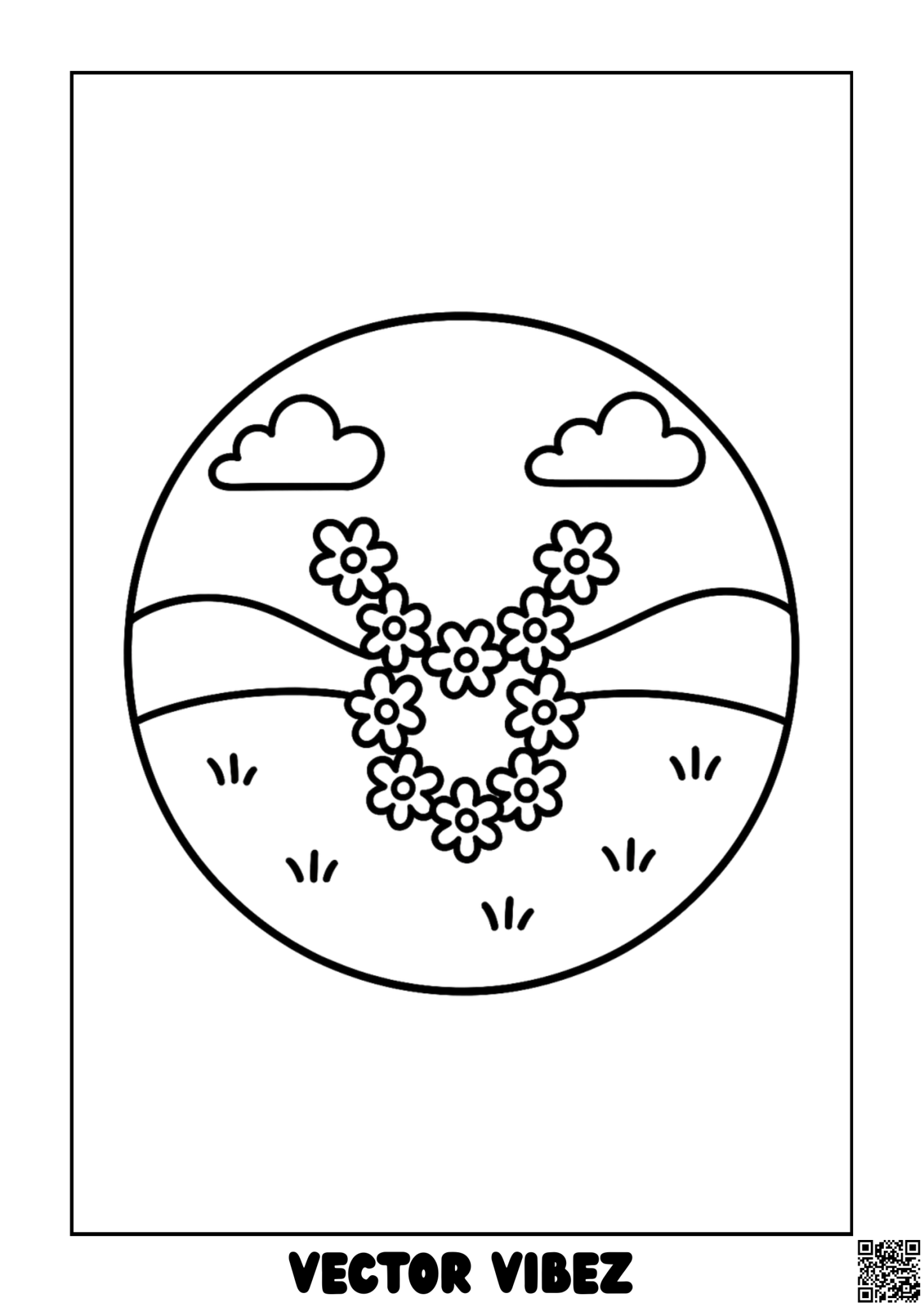 Free printable flower-filled letter v in bloom coloring page for kids — download and print free at VectorVibez.com