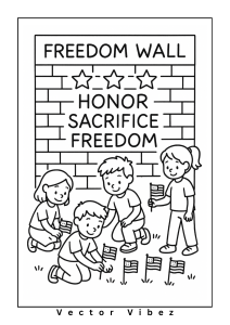 Free printable kids planting flags in field coloring page for kids — download and print free at VectorVibez.com