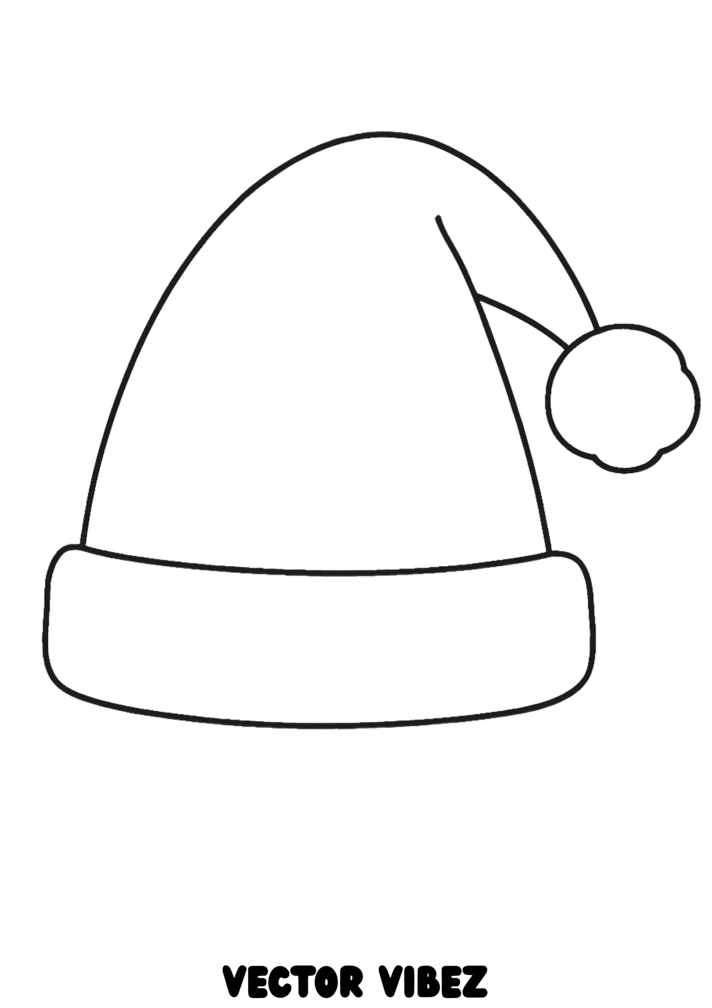 Free printable santa hat with jolly pom-pom coloring page for kids — download and print free at VectorVibez.com