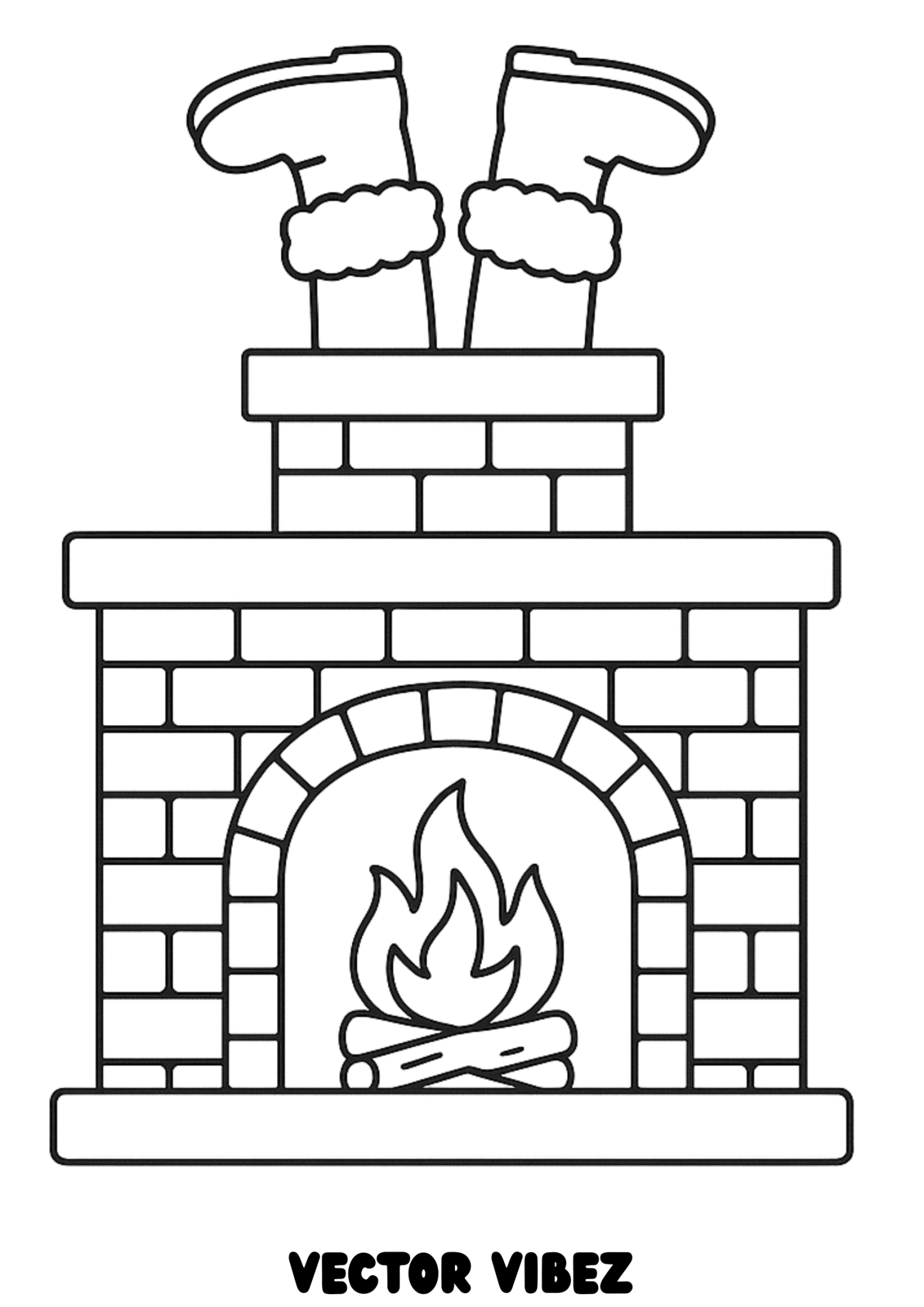 Free printable santa's boots stuck in chimney coloring page for kids — download and print free at VectorVibez.com