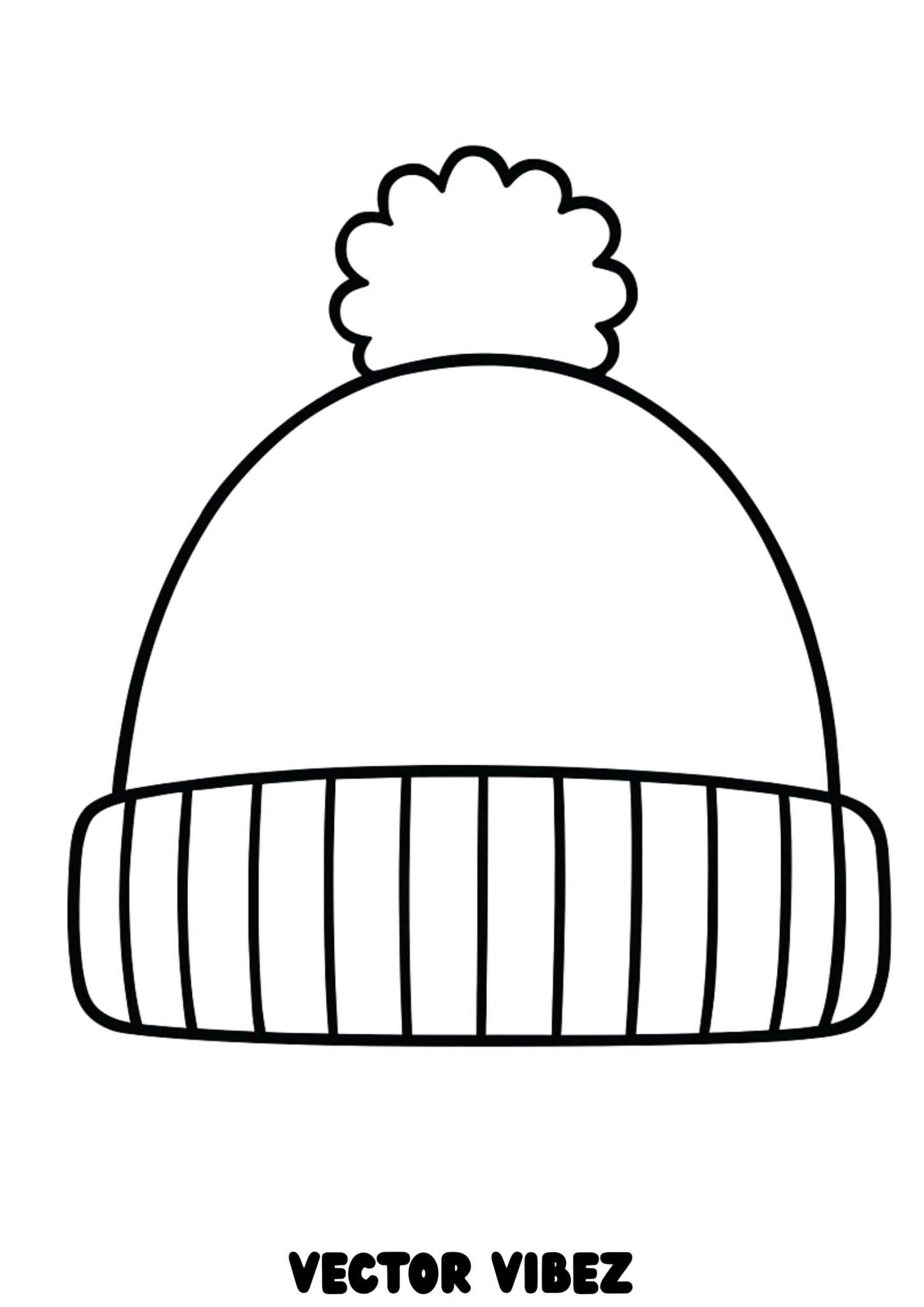 Free printable snowy beanie with pom-pom coloring page for kids — download and print free at VectorVibez.com