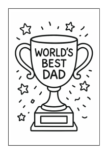Free printable world's best dad trophy with stars coloring page for kids — download and print free at VectorVibez.com